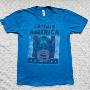 Marvel Comics Captain America Superhero Blue Cotton Tee Shirt Size Medium